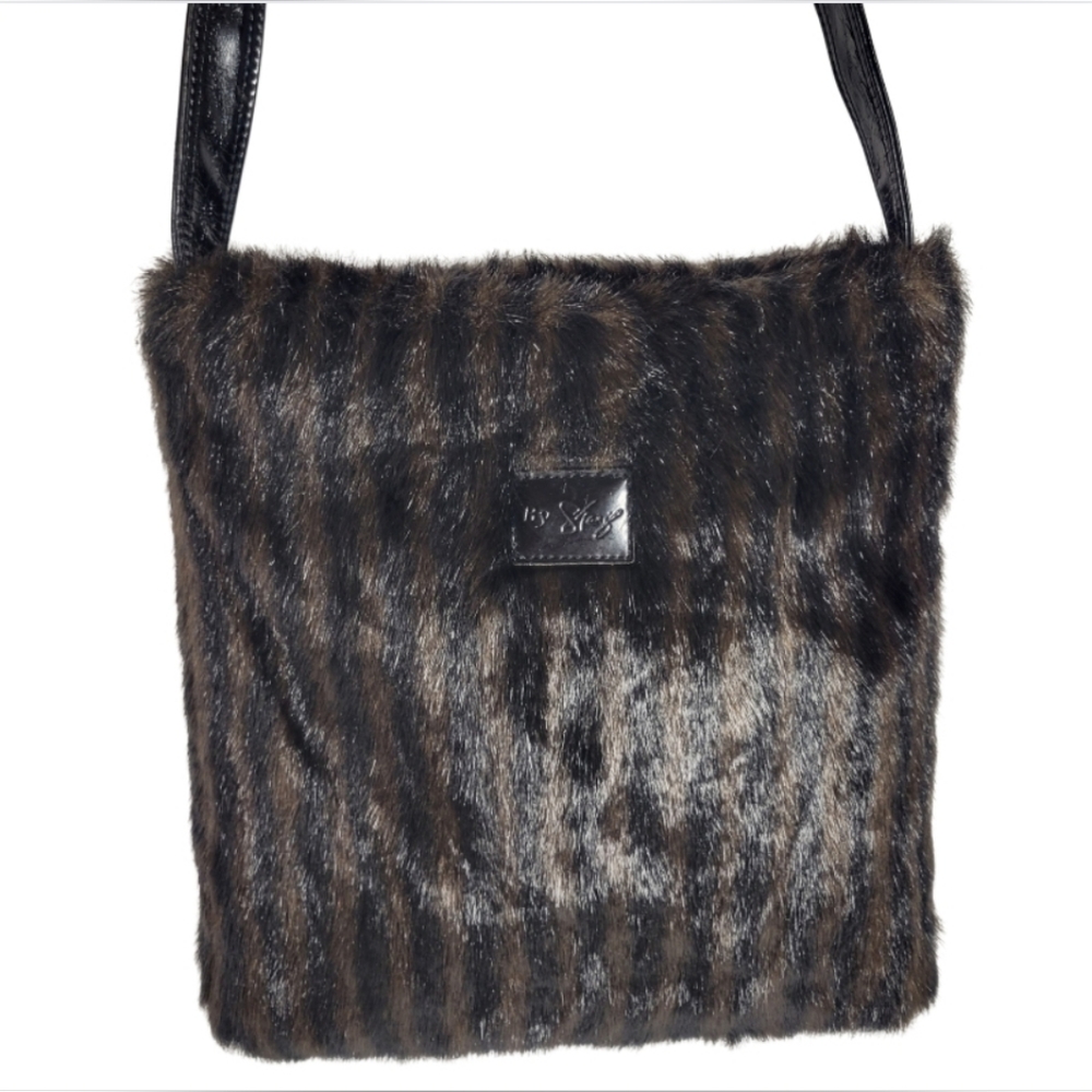 Vintage Faux Fur Tote Purse Sharif NY Shoulder Bag Brown Black Stripe